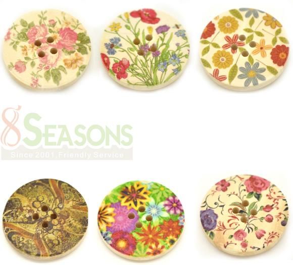 30 Mixed 4 Holes Wood Painting Sewing Buttons 30mm  