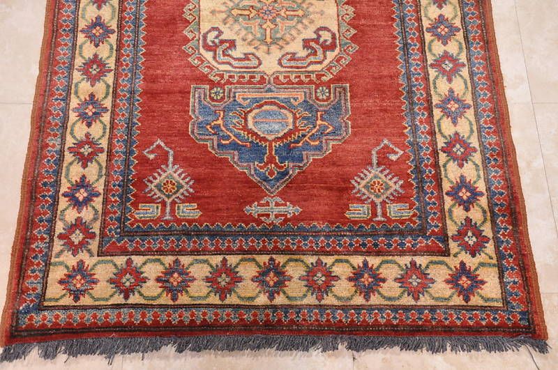 3x5 WOOL AREA RUG TRIBAL HANDMADE RED IVORY BLUE KAZAK  