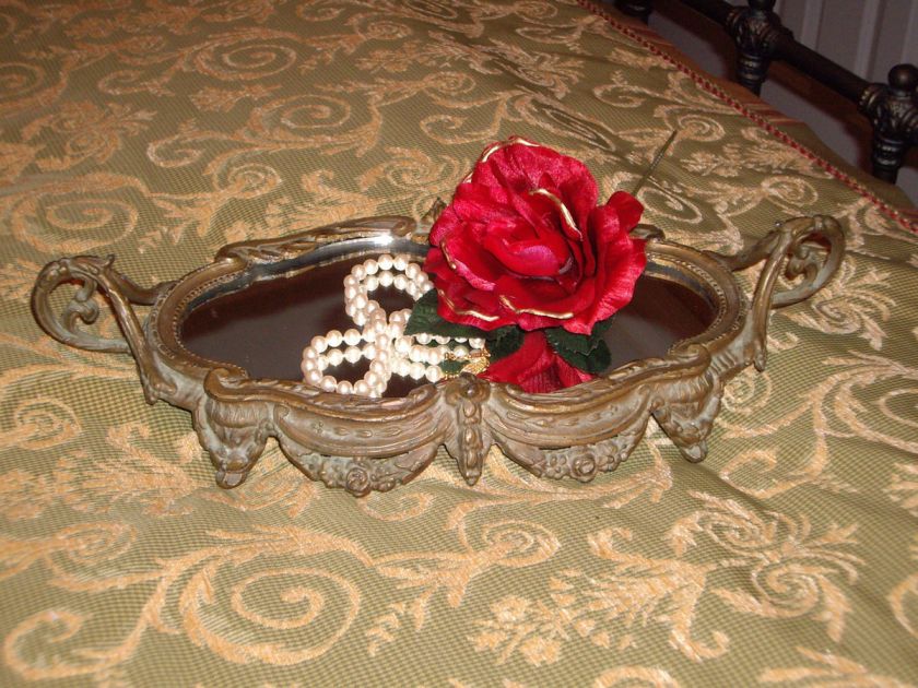 ANTIQUE VICTORIAN SPELTER DISPLAY MIRROR~METAL PLATEAU MIRROR~BARBOLA 