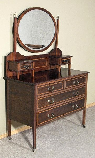 ANTIQUE English Mahogany VANITY Chest DRESSER w/ Mirror g03a  