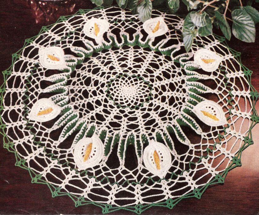 Vintage Crochet Calla Lily Doily Flower Motif Pattern  