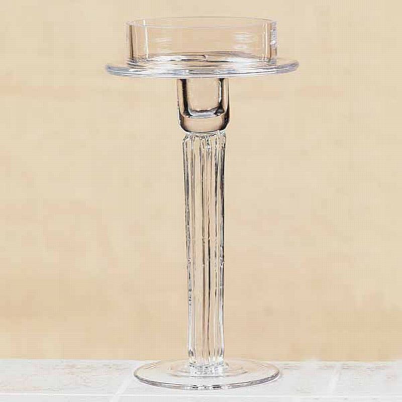 Stemmed Clear Glass Pillar Candle Holder Stand Wedding  