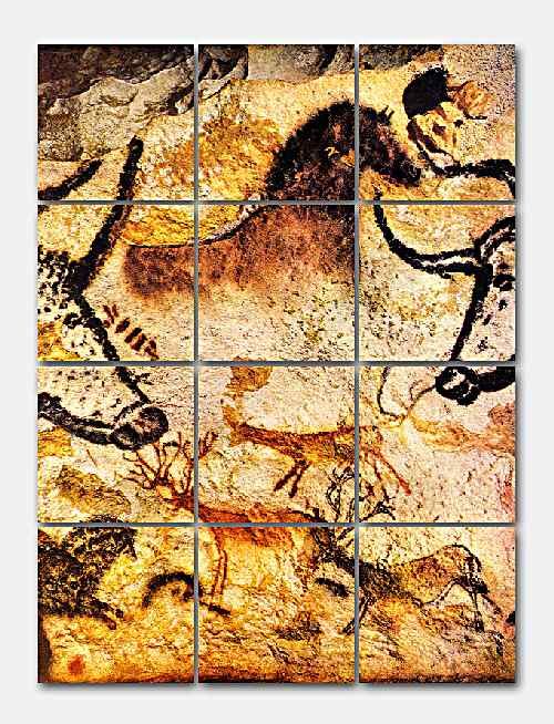 CAVE PAINTING HORSE, BULL Ceramic Mural 18x24  