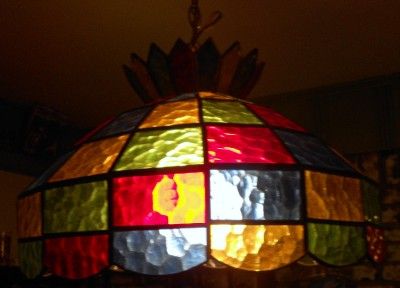 VTG TIFFANY STYLE STAINED GLASS HANGING SWAG LAMP  