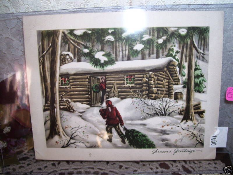 AMERICAN FLINT GLASS OH LOG CABIN CHRISTMAS CARD  