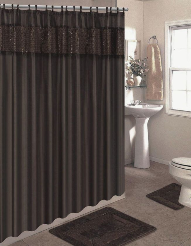   15 PIECE OVERSIZED AREA RUG, CONTOUR RUG AND SHOWER CURTAIN SET BLACK