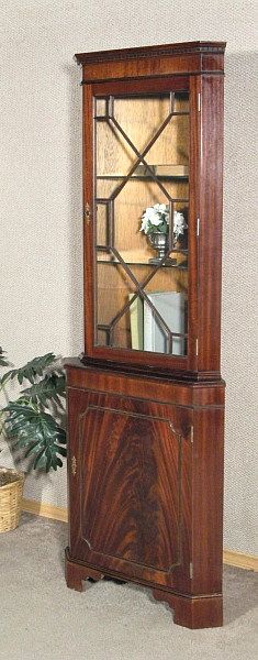 VINTAGE English MAHOGANY CORNER BOOKCASE Curio CABINET c1970 ucr 