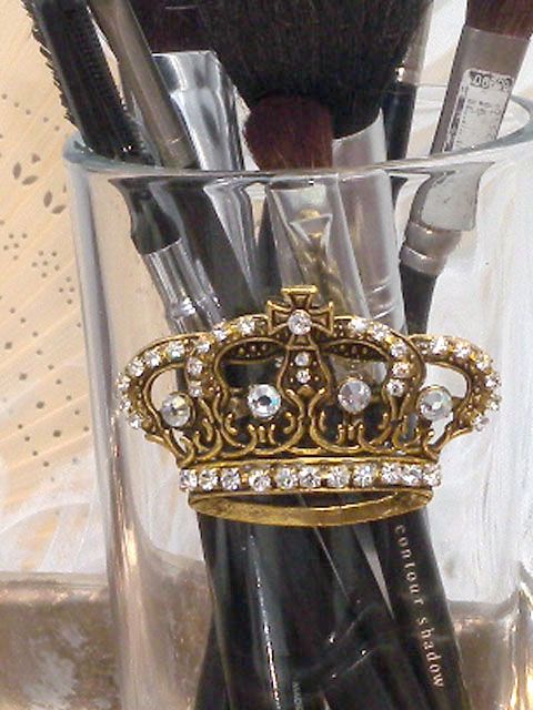 Shabby French Chic Gold Crown Crystal Vanity Jar Glass  