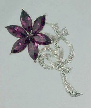 Purple Marquise Rhinestone Crystal FLOWER Brooch Pin  