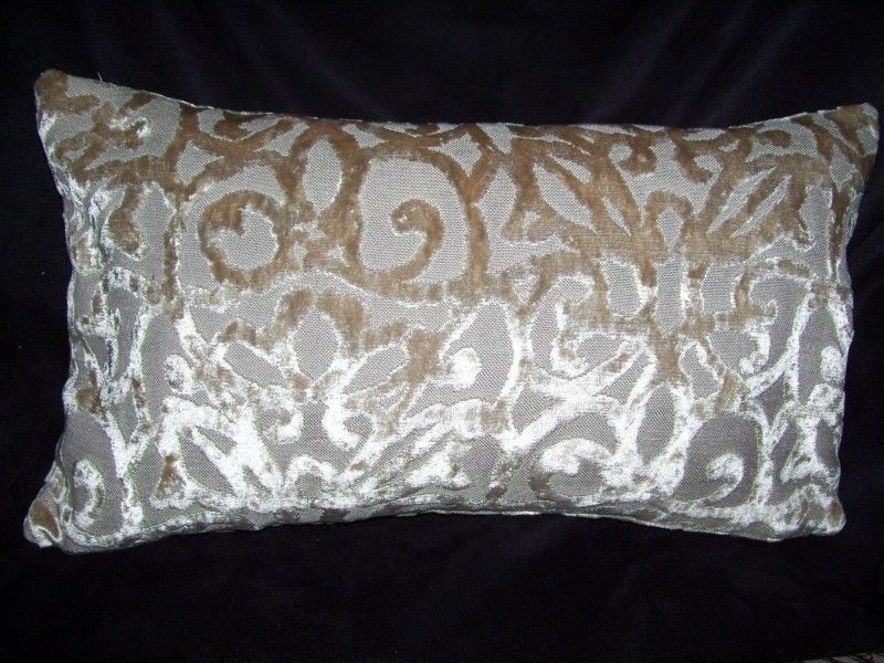 Lush Beige Modern Contemporary Cut Velvet Bolster Pillow  