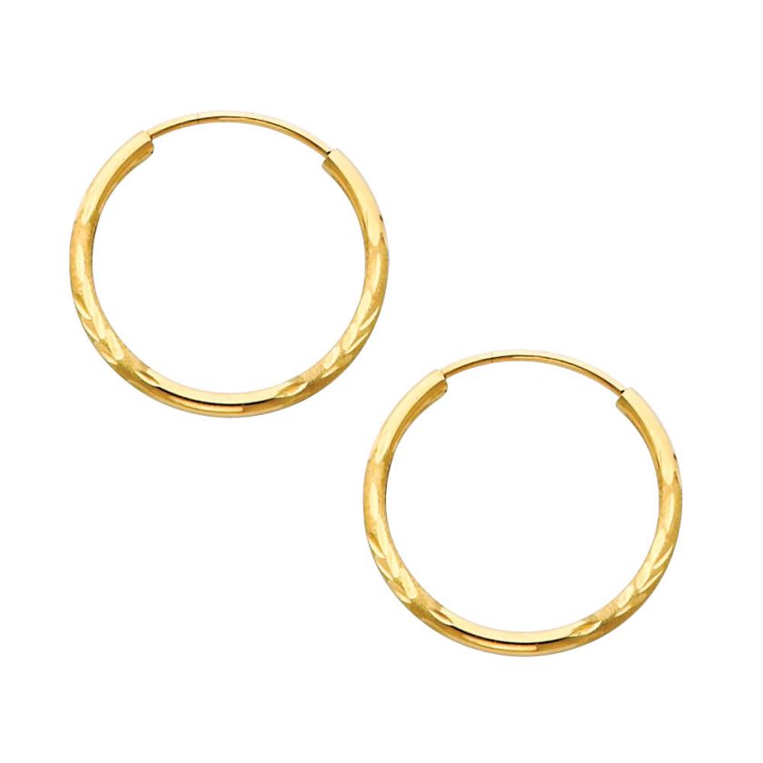   Gold 1.5mm Thick Diamond Cut Satin Polished Endless Hoop Earrings