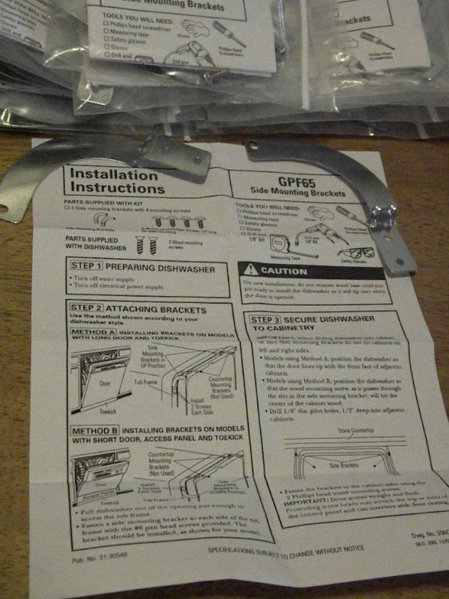 DISHWASHER SIDE MOUNTING BRACKETS WITH HARDWARE & INSTRUCTIONS  