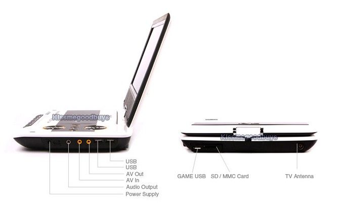 NEW 9.5 TFT Portable EVD DVD CD Player with Analog TV SD USB Slots 