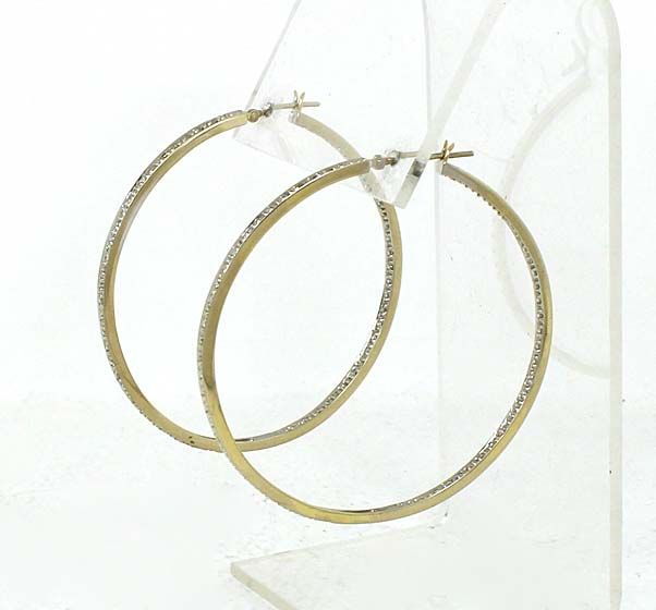 ELEGANT 14K GOLD & DIAMONDS INSIDE OUT HOOP EARRINGS  