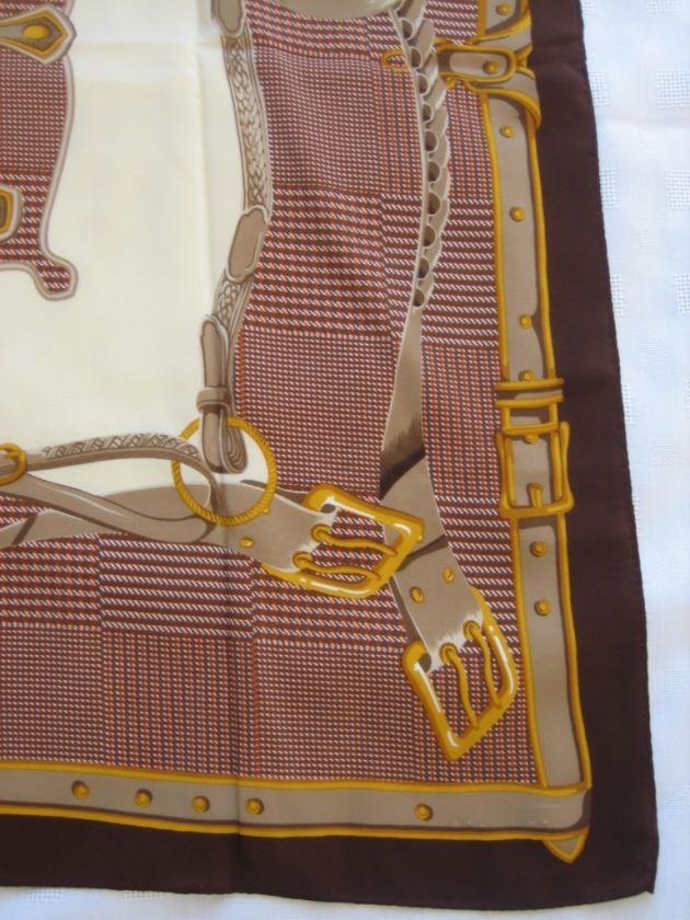 NEW Brown Ivory Tan Equestrian Saddle Theme Square Scarf 33 x 33 