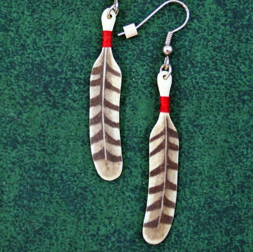 Owl Feather Scrimshaw Earrings Engraving Woodbadge Bird  