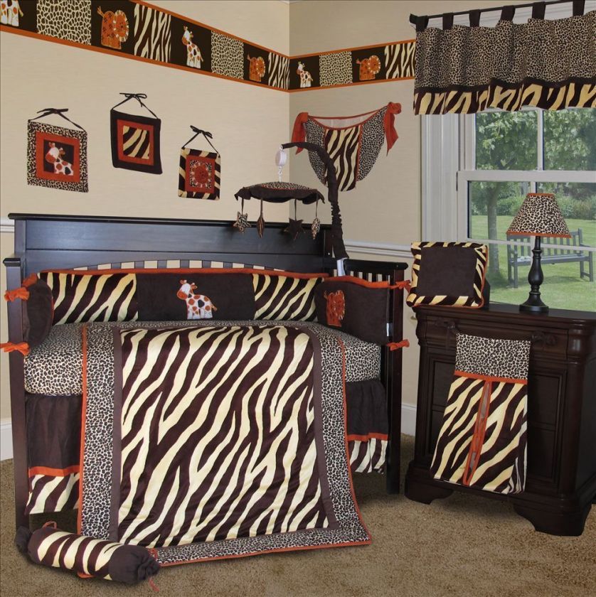   Brown Zebra 14 Boy Girl Crib Nursery Bedding Include Lamp Shade  