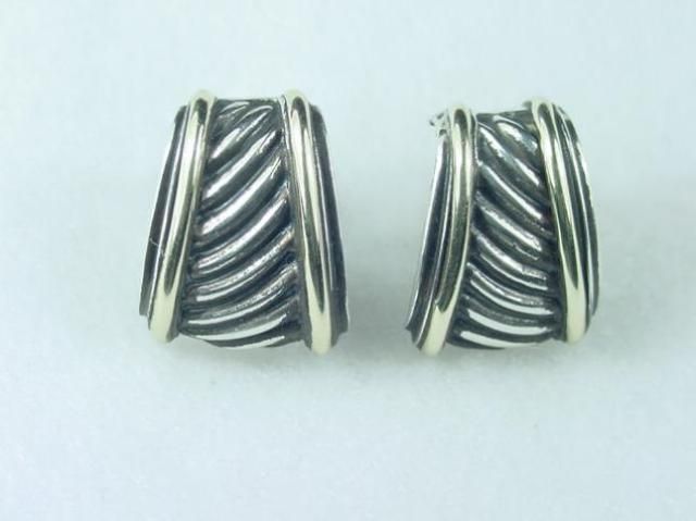 David Yurman .925 Sterling Silver SS 14K Gold Cigar Earrings  