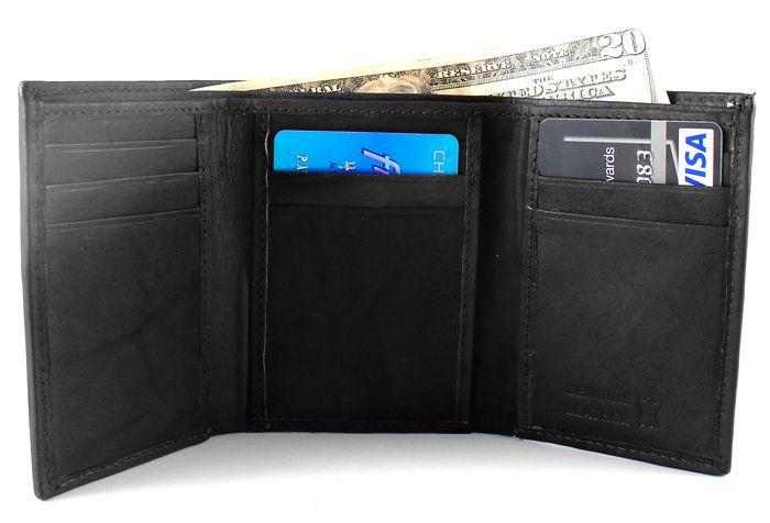 MEN BLACK SOFT LEATHER TRI FOLD TRI FOLD WALLET Y755  