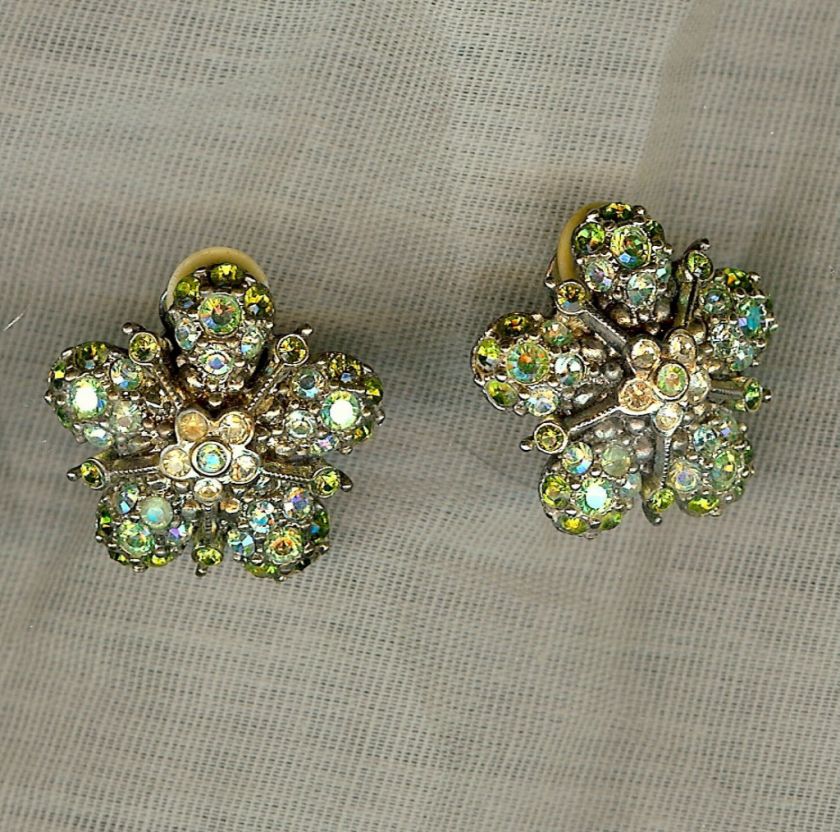 Joan Rivers Light. Green Aurora Borealis 5 Domed Petal Earrings  