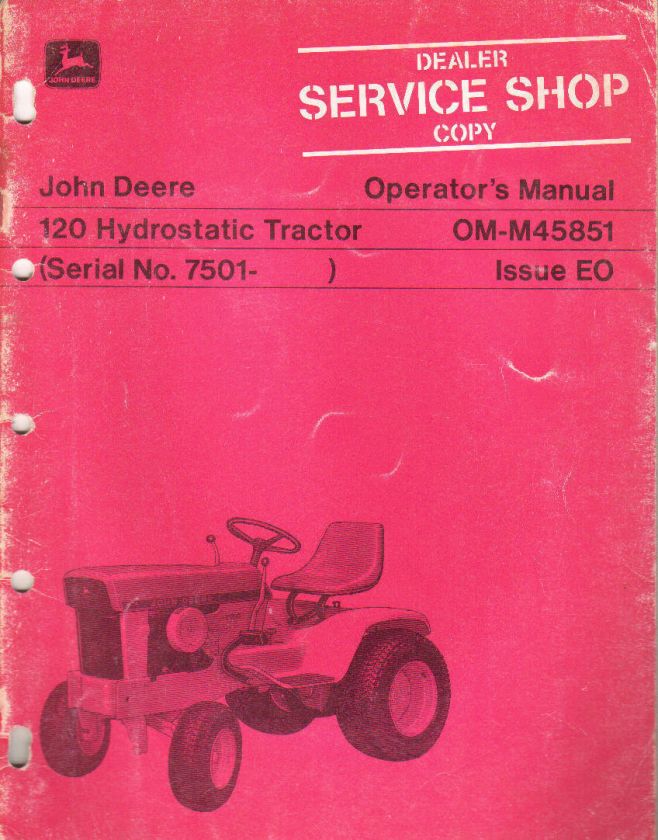 John Deere 120 Hydrostatic Lawn Garden Tractor Operators Manual  