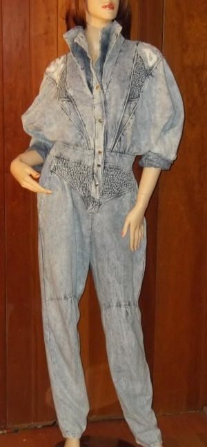 ACID WASH VTG 80S STUDDED SMOCK JUMPSUIT USA  