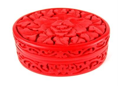 CINNABAR BOX OVAL LOTUS FLOWER Keepsake Jewelry Gift  