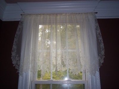 IVORY CREME LACE CURTAIN TIER VALANCE FLORAL ROSE DESIGN WINDOW 62 X 