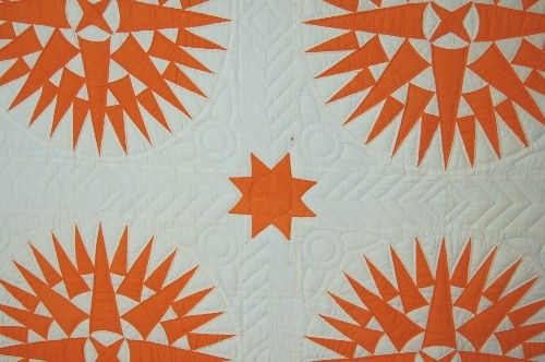 Vintage Mariners Compass Quilt, Sawtooth Border ORANGE  