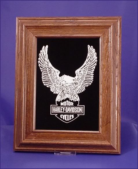 HARLEY DAVIDSON EAGLE ETCHED MIRROR BIKER LOGO IN FRAME  