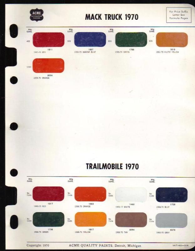 1970 Mack Truck & Trailmobile Color Chart on PopScreen