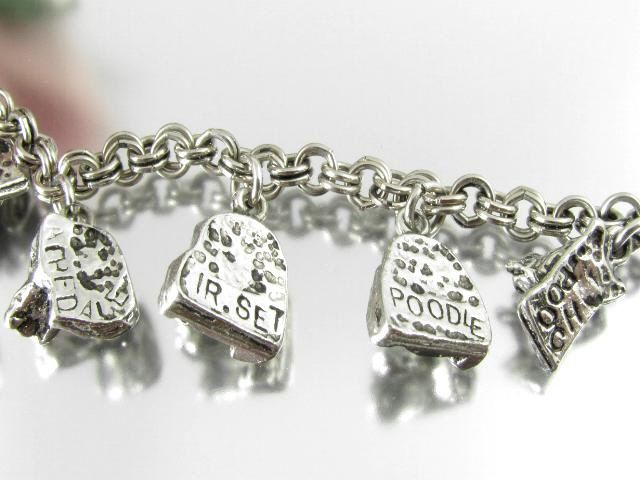 DOGS CHARM BRACELET POODLE AIREDALE SPANIEL IRISH SETTER SILVER