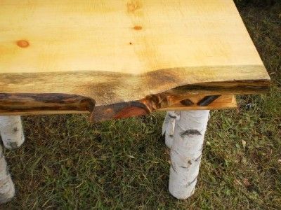 Birch Bark & pine slab large side table #323014 adirondeck lodge cabin 