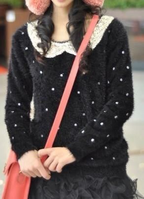 D272 Womens Sequins Collar Dots Warm Jumper 6 10  