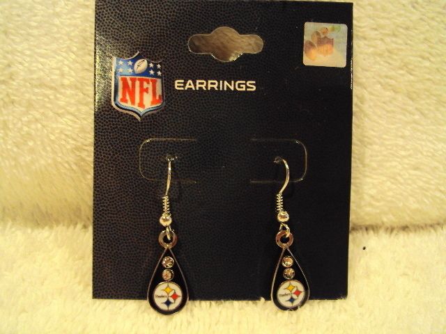 PITTSBURGH STEELERS NFL Black Tear Drop w/ 2 Rhinestones Silver J Hook 