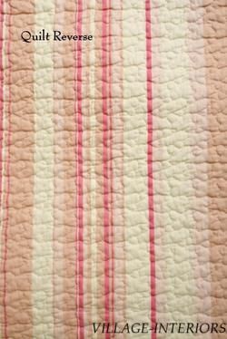 CHIC SHABBY SAGE ROSE PINK PEONY FLORAL & STRIPE TWIN QUILT SET 100% 