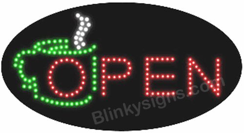 Open Coffee Cup Animated Colorful Oval LED Store Sign 15 x 27 L7009 