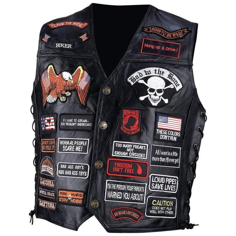 BUFFALO LEATHER MOTORCYCLE VEST 42 Biker Patches M 3XL  