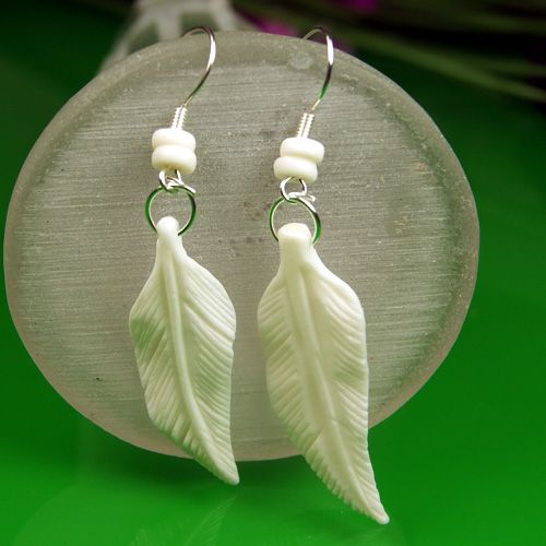 Elegant Yak Bone Feather Plume Pierced Earrings Free SH  