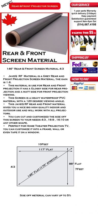 146 Rear & Front Projector Projection Screen Material DIY 10 x 7 