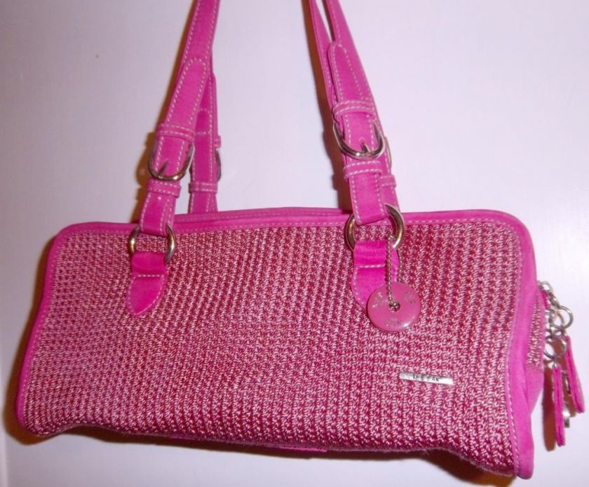 THE SAK Pink Crochet Suitcase Style Handbag  