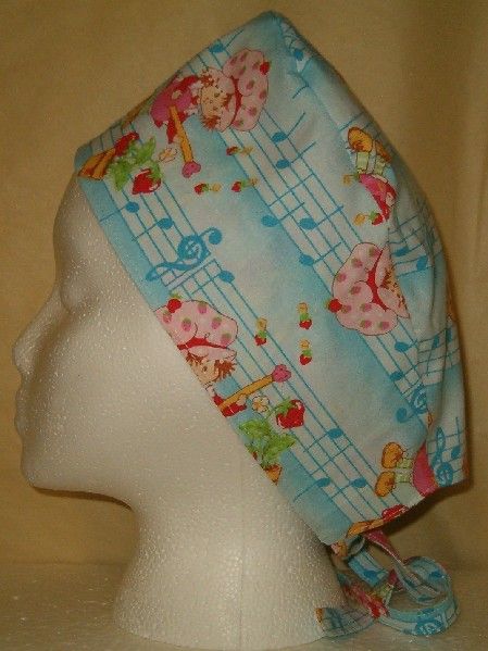 SURGICAL SCRUB HAT SKULL CAP MADE W STRAWBERRY SHORTCAKE FABRIC YOU 