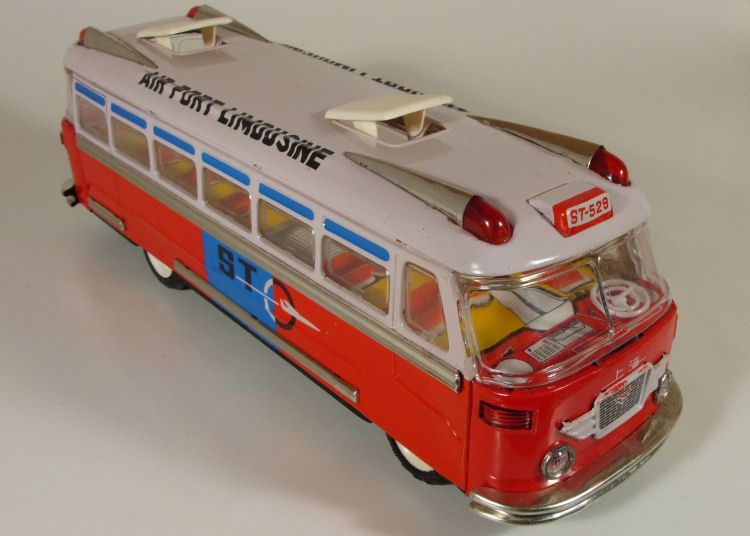 Vintage Large Tin Friction Shanghai Airport Bus   Old Store Stock MIB 