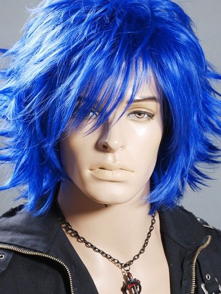 Short Blue Animation Layer Spike Cosplay Men Wig 33cm  