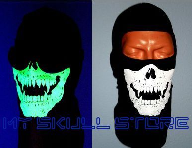 FULL FACE BLACK COTTON HOOD SKULL MASK FANGS MW2 GLOW  