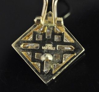 Estate Vtg 14K Gold Diamond Pave Square Stud Earrings  