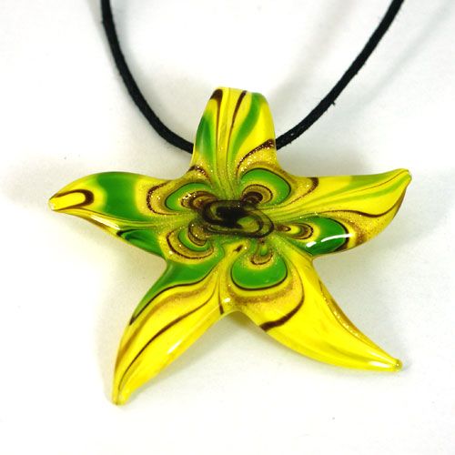 G3453 Fad Gold Starfish Lampwork Glass Pendant Necklace  