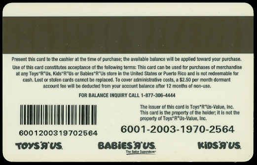 No Value Collectible Toys R US Gift Card   Merchandise Credit  