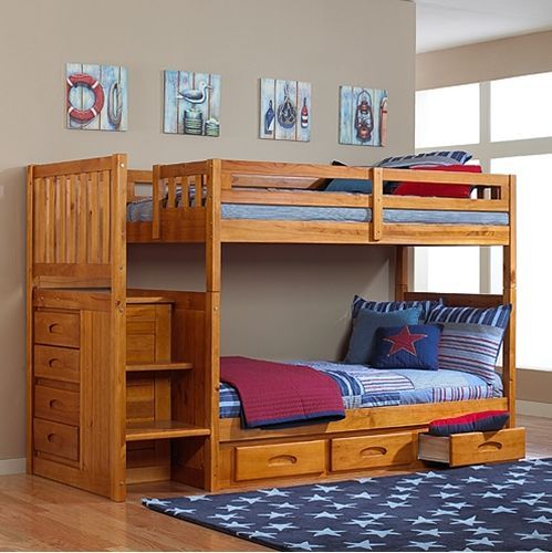 Twin Over Twin Mission Staircase Stair Stepper Bunk Bed  