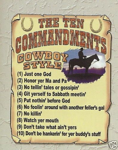 Cowboy Ten Commandments   Funny Country Western T Shirt  